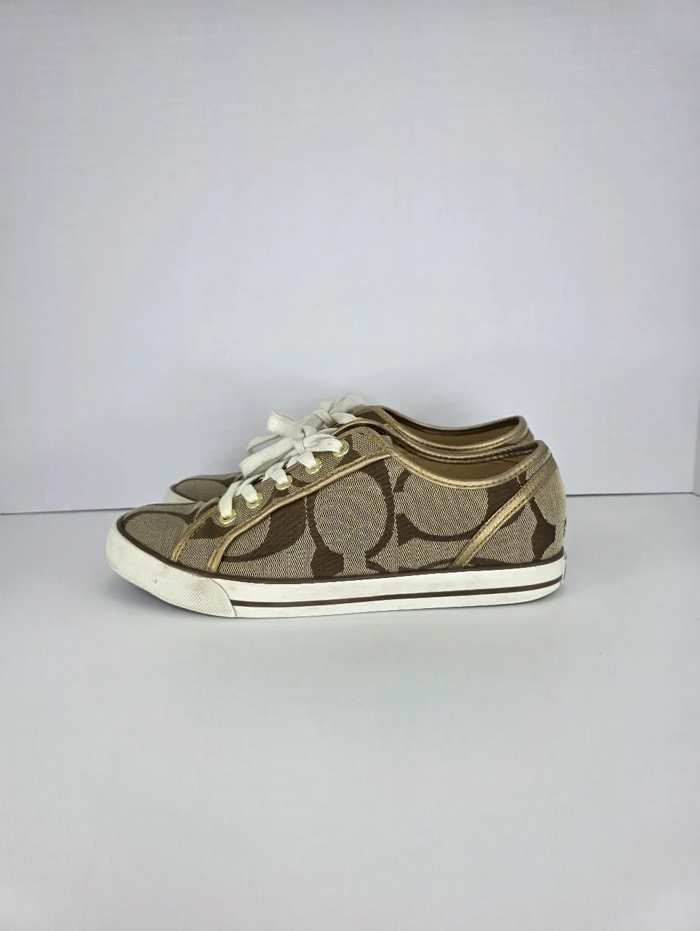 Y2K COACH Dalia II C Signature Classic Khaki Gold Brown Tennis Shoes Size 7.5 B